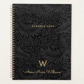 Elegant Gold Monogram Name Black Floral 2026 プランナー手帳 (正面)