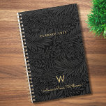 Elegant Gold Monogram Name Black Floral 2026 プランナー手帳<br><div class="desc">Elegant vintage black floral botanical pattern planner with a custom monogram in gold classic san serif typography and name in gold modern script typography.</div>