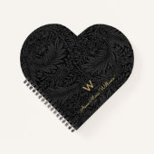 Elegant Gold Monogram Name Black Floral Pattern ノートブック (正面)