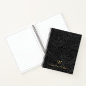 Elegant Gold Monogram Name Black Floral Pattern ノートブック (内部)