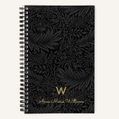 Elegant Gold Monogram Name Black Floral Pattern ノートブック (正面)