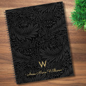 Elegant Gold Monogram Name Black Floral Pattern ノートブック