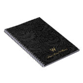 Elegant Gold Monogram Name Black Floral Pattern ノートブック (右側)