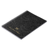 Elegant Gold Monogram Name Black Floral Pattern ノートブック (左側)