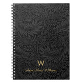 Elegant Gold Monogram Name Black Floral Pattern ノートブック (正面)