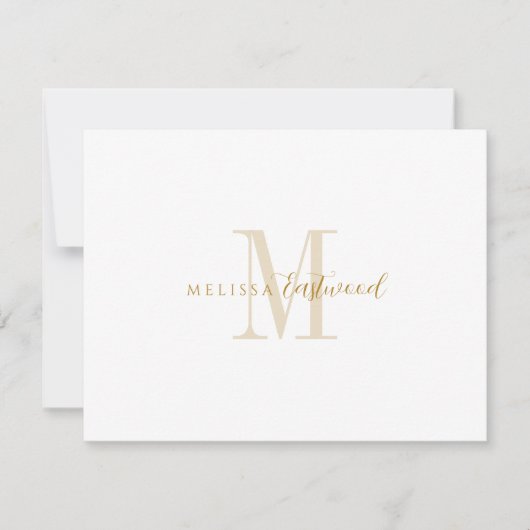 Elegant Gold Monogram Script Serif ノートカード (正面)
