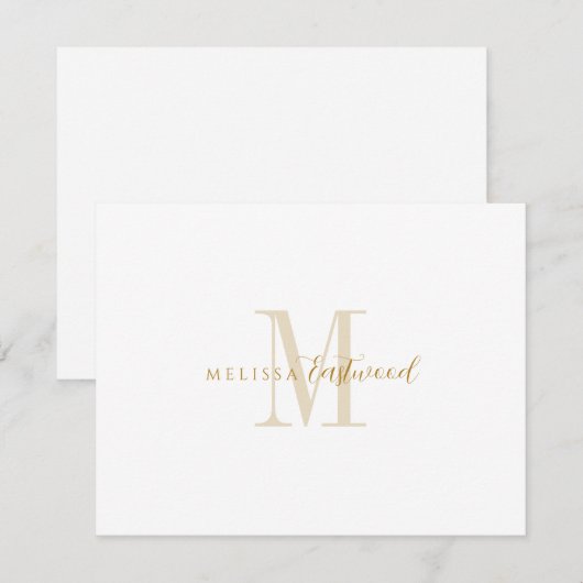 Elegant Gold Monogram Script Serif ノートカード (正面/裏面)