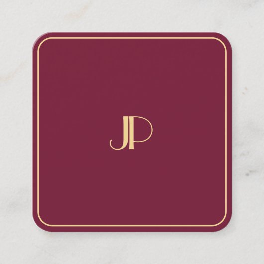 Elegant Gold Monogram Template Luxury Bordeaux スクエア名刺 (正面)