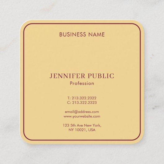 Elegant Gold Monogram Template Luxury Bordeaux スクエア名刺 (裏面)