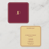 Elegant Gold Monogram Template Luxury Bordeaux スクエア名刺 (正面/裏面)