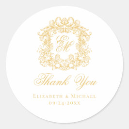 Elegant Gold Monogram Wedding Crest Thank You ラウンドシール