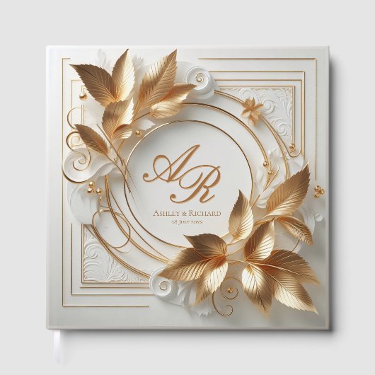 Elegant Gold Monogram Wedding Guest Book ゲストブック (正面)