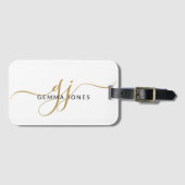 Elegant Gold Monogram White Luggage Tag ラゲッジタグ (正面横)
