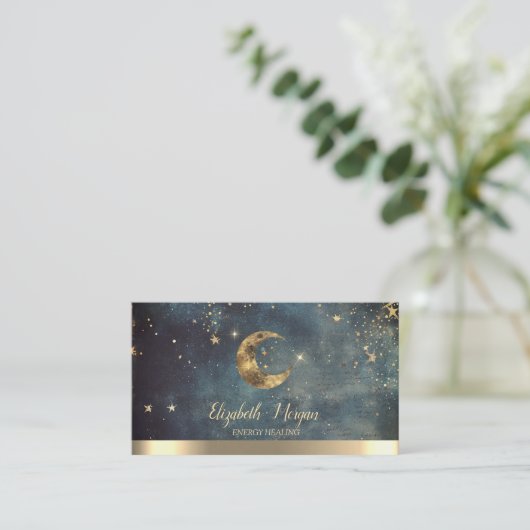 Elegant Gold Moon Stars Watercolor 名刺 (スタンド正面)