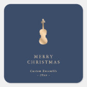 Elegant Gold Music Violin Christmas Blue スクエアシール (正面)