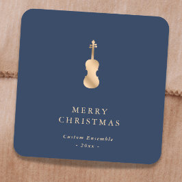 Elegant Gold Music Violin Christmas Blue スクエアシール
