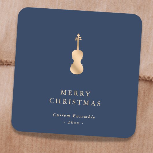 Elegant Gold Music Violin Christmas Blue スクエアシール