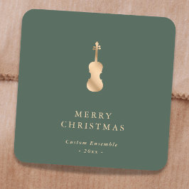 Elegant Gold Music Violin Christmas Green スクエアシール