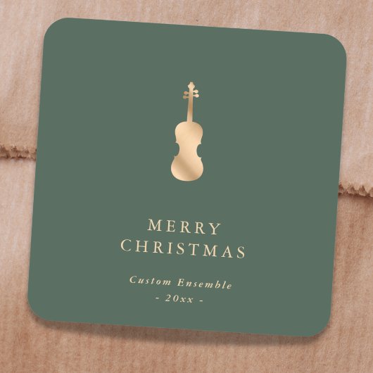 Elegant Gold Music Violin Christmas Green スクエアシール