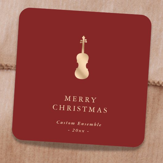 Elegant Gold Music Violin Christmas Red スクエアシール