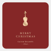Elegant Gold Music Violin Christmas Red スクエアシール (正面)