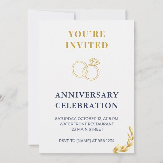 Elegant Gold & Navy Wedding Anniversary Invitation 招待状 (正面)