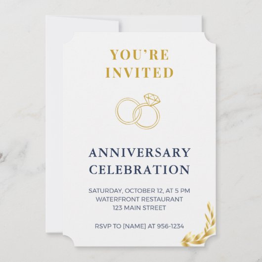 Elegant Gold & Navy Wedding Anniversary Invitation 招待状 (正面)