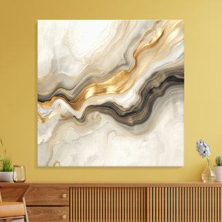 Elegant Gold & Neutral Marble Abstract Art キャンバスプリント