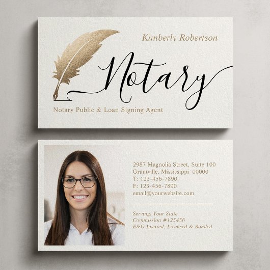  Elegant Gold Notary Calligraphy Business Card 名刺