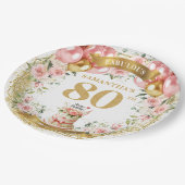 Elegant Gold Number 80th Boho Birthday Plates ペーパープレート (アングル)
