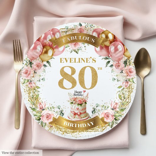 Elegant Gold Number 80th Boho Birthday Plates ペーパープレート