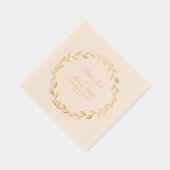 Elegant Gold Olive Branch Wreath Wedding Cocktail 箔ナプキン (右)