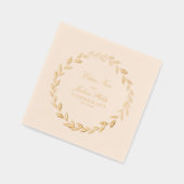 Elegant Gold Olive Branch Wreath Wedding Cocktail 箔ナプキン (左)