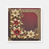Elegant Gold on Red Poinsettia Frame Decoupage スタンダードカクテルナプキン (正面)