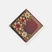Elegant Gold on Red Poinsettia Frame Decoupage スタンダードカクテルナプキン (角)