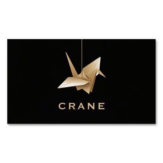 Elegant Gold Origami Crane Black Minimalist マグネット名刺 (正面)