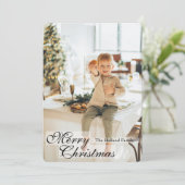 Elegant Gold Ornament 4 Photo Christmas Card シーズンカード (スタンド正面)