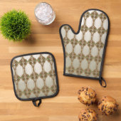 Elegant Gold Ornate 鍋つかみ&鍋敷きセット (トップダウン)