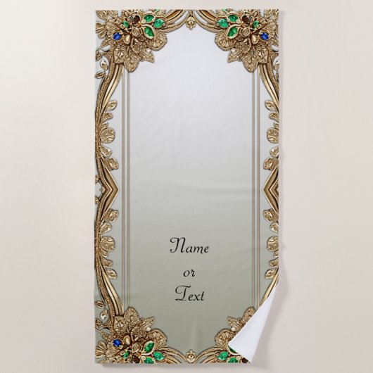 Elegant Gold Ornate Beach Towel ビーチタオル (正面)