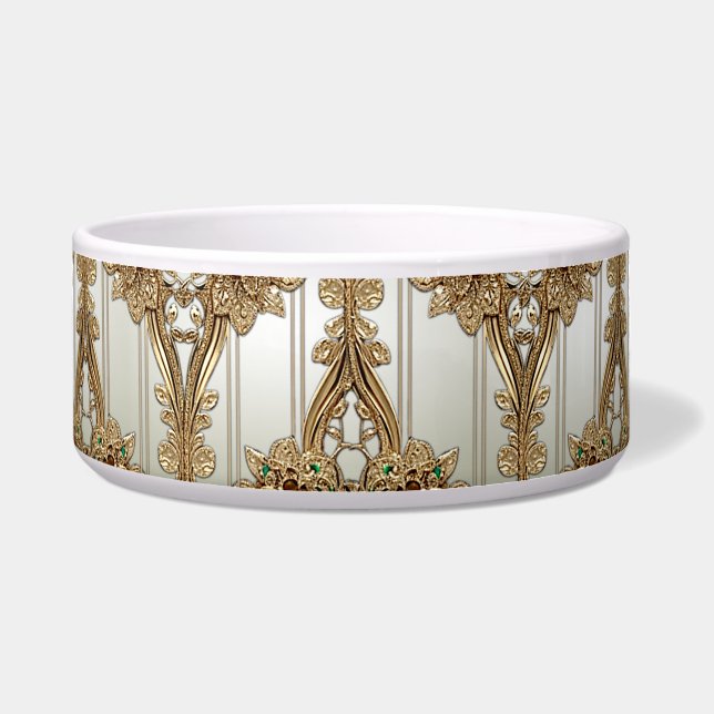 Elegant Gold Ornate Ceramic Pet Bowl ボウル (正面)