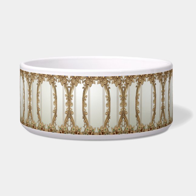 Elegant Gold Ornate Ceramic Pet Bowl ボウル (正面)
