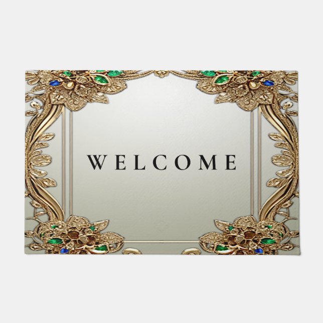 Elegant Gold Ornate Doormat ドアマット (正面)