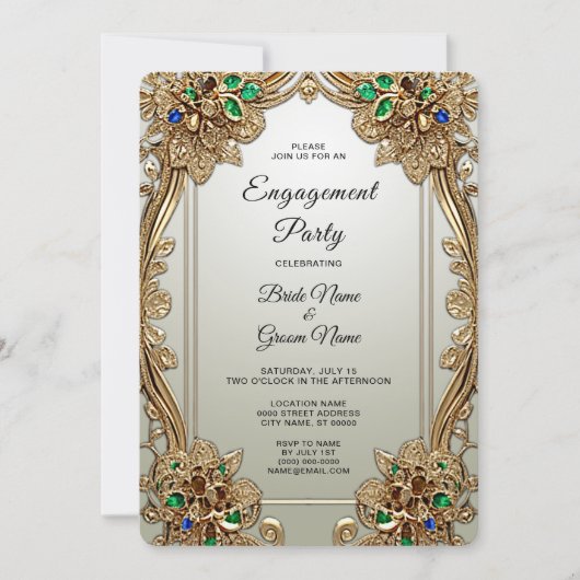 Elegant Gold Ornate Engagement Invitation 招待状 (正面)
