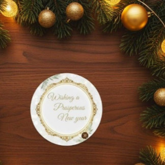 Elegant Gold Ornate Frame Round Sticker with Eucal ラウンドシール