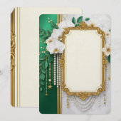 Elegant Gold Ornate Frame with White Orchids & Pea シーズンカード (正面/裏面)