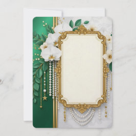 Elegant Gold Ornate Frame with White Orchids & Pea シーズンカード