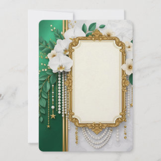 Elegant Gold Ornate Frame with White Orchids & Pea シーズンカード