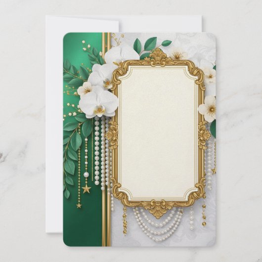 Elegant Gold Ornate Frame with White Orchids & Pea シーズンカード (正面)
