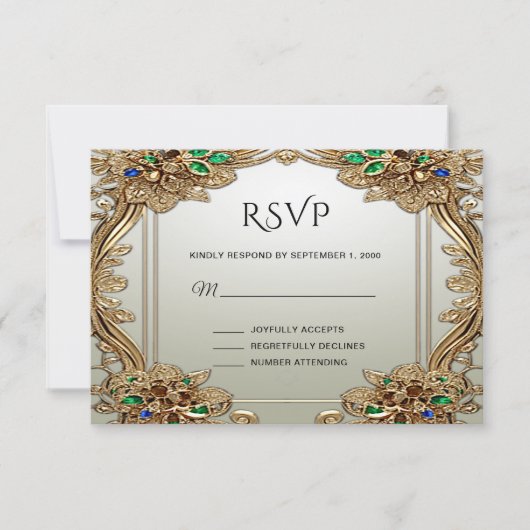 Elegant Gold Ornate RSVP Card (正面)