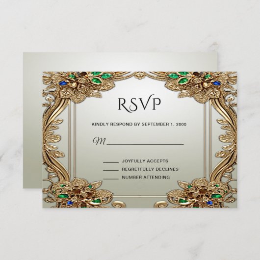 Elegant Gold Ornate RSVP Card (正面/裏面)